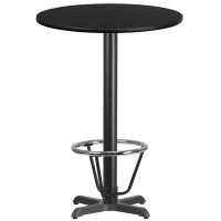 Flash Furniture XU-RD-30-BLKTB-T2222B-3CFR-GG 30'' Round Black Laminate Table Top with 22'' x 22'' Bar Height Table Base and Foot Ring 